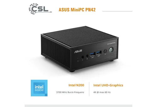 ASUS PN42 Mini PC mit Windows 11 Pro - Ultrakompakter Mini-PC mit Intel N200, 16 GB RAM und 500 GB SSD für blitzschnelles Arbeiten. Ideal für Home & Business mit lüfterlosem Design für geräuschlosen Betrieb.