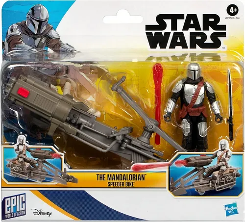 Star Wars The Mandalorian + Speeder Bike, Mando - Epic Heroes Edition - Actionfigur Mando mit Speeder Bike, ideal für Fans und Sammler. Höhe: 10 cm, detailgetreu und original lizenziert. Perfekt für aufregende Abenteuer im Star Wars Universum!