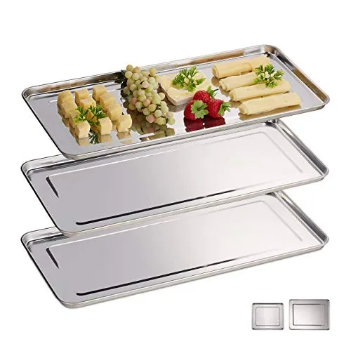 relaxdays Servierplatte 3er Set - Edelstahl, silberfarben 45.5 cm x 22 cm x 1.5 cm, ideal für stilvolle Anlässe und besondere Momente