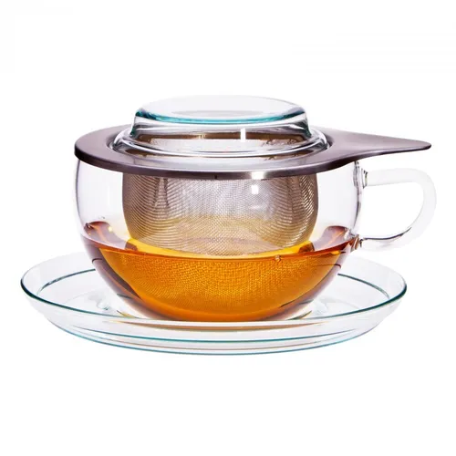 Trendglas Jena Teetasse mit Edelstahlfilter - Hochwertige Teetasse aus Glas mit abnehmbaren Edelstahlfilter, perfekt für Teeliebhaber und mikrowellengeeignet.