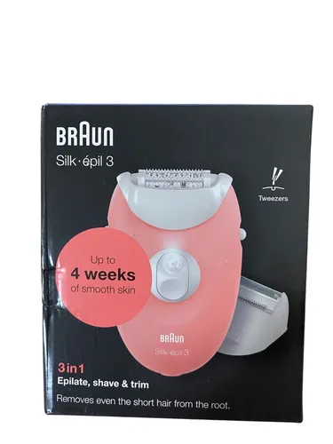Braun Silk-Epil 3 3-277 Epilierer - Rosa - Epilierer für sanfte Haarentfernung, mit Geschwindigkeits-einstellungen und waschbarem Design, ideal für Arme, Beine und Bikini.