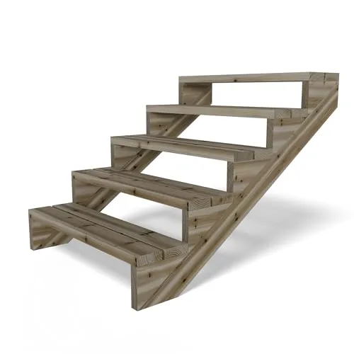 Gartenwelt Riegelsberger Terrassentreppe 95 cm mit 5 Stufen aus Kiefer - 🪜 Ideal zur Überbrückung von Höhenunterschieden zwischen Holzterrasse und Rasen. Diese Treppe aus kesseldruckimprägniertem Massivholz ist stabil, langlebig und einfach zu montieren. Komplett-Set für Heimwerker!