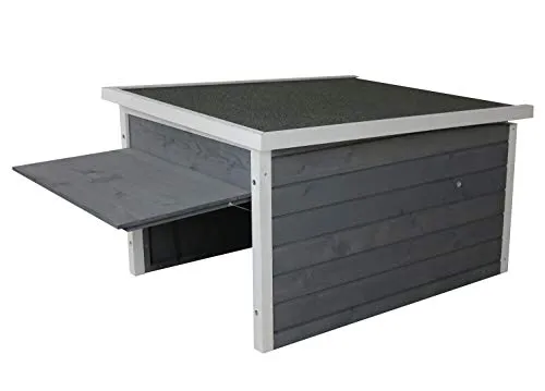 SunnyDeals Rasenroboter-Garage aus Holz grau-weiß - Mähroboterzubehör: Hochwertige Garage für Rasenmäherroboter mit selbstschließender Frontklappe und wetterbeständigem Dach schützt optimal vor Sonne und Regen.