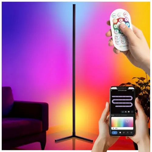 TecTake LED-Stehlampe Spectra – 16 Millionen Farben & 200+ Lichtmodi - Moderne LED-Stehlampe im minimalistischen Design mit innovativer RGBIC-Technologie. Erstelle stimmungsvolle Beleuchtung für jeden Anlass und steuere sie bequem per App oder Fernbedienung.