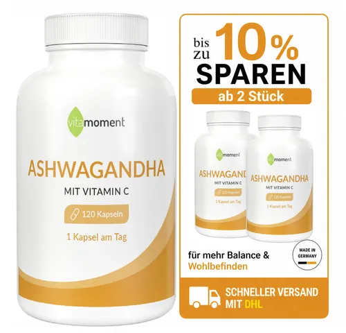 Ashwagandha-Extrakt 120 Kapseln KSM66 mit Vitamin C - Hochwertiger Kapsel-Extrakt für Stressmanagement und antioxidative Unterstützung. Ideal für die tägliche Einnahme zur Förderung des Wohlbefindens.