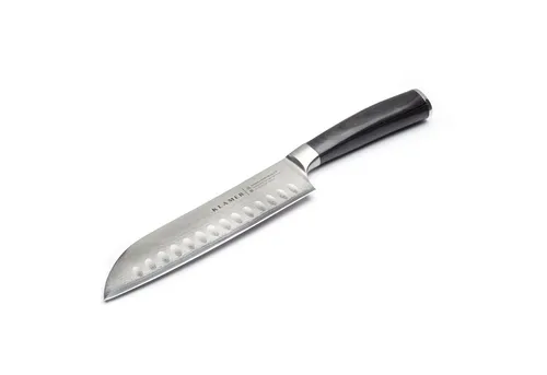 KLAMER Damastmesser Premium Santoku 18 cm - Chinesisches Kochmesser aus 67-lagigem Damaststahl, extrem scharf mit 61 HRC und ergonomischem Pakkaholzgriff für optimale Handhabung.