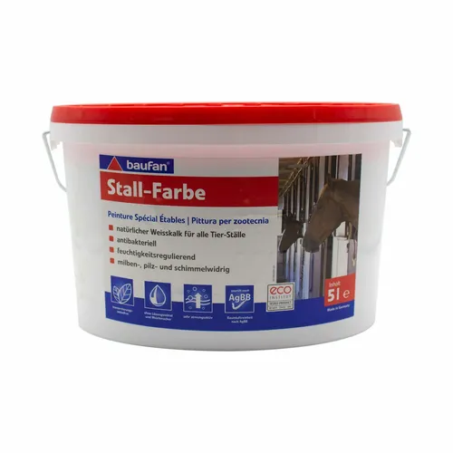 Baufan Hühnerstallfarbe Stallfarbe Öko 5 Liter für alle Tierställe Pferdestall Hühnerstall Taubenstall Geflügelstall für ca. 30 Quadratmeter