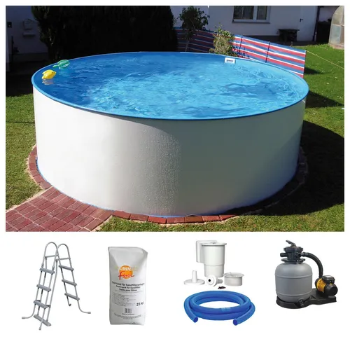 Clear Pool Rundpool RIO Set, 5-tlg - Ihr perfekter Gartenpool - Swimmingpools mit 11.000 l Füllmenge, inklusive Sandfilteranlage und Sicherheitsleiter für unbeschwerten Badespaß im eigenen Garten.