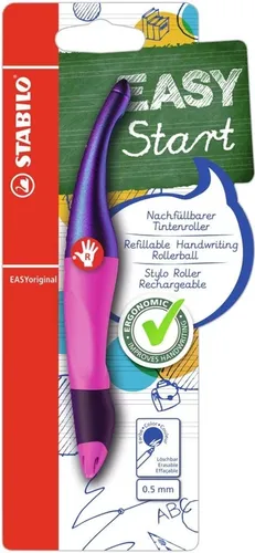 STABILO EASYoriginal Easy Start Nachfüllbarer Tintenroller - R - magenta - Nachfüllbarer Tintenroller mit ergonomischem Gummigriff, ideal für Kinder und Rechtshänder. Löschbare Tinte in Blau, Spurbreite von 0,5 mm, für präzises und bequemes Schreiben.