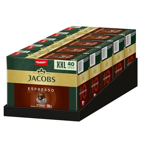 Jacobs Kaffeekapseln Espresso Intenso 10 - Nespresso* kompatibel - Kaffeekapseln & Pads: Intensiver Espresso mit kraftvollem Abgang (Intensität 10/12), ideal für Nespresso*-Maschinen, nachhaltig produziert für besseren Kaffeeanbau.