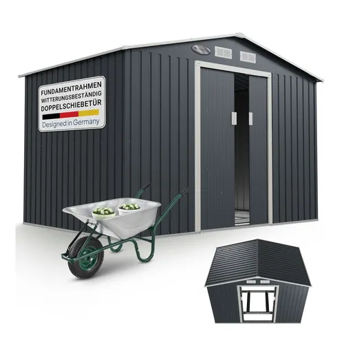 Juskys Metall Gerätehaus XL mit Satteldach - 9m anthrazit, geräumig und ideal für die Ordnung im Außenbereich