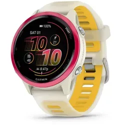 Garmin Forerunner 570 - 42 mm Bone/Himbeerrot - Smartwatch für ambitionierte Läufer mit brillanter AMOLED-Anzeige und adaptiven Garmin Coach Trainingsplänen. Bis zu 18 Stunden GPS-Akkulaufzeit und präzise Multi-Frequenz Positionsbestimmung.