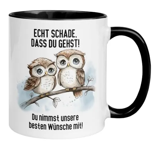 Abschiedsgeschenk Kollegin Kollege Tasse | Eulen & Spruch – Echt schade dass du gehst | Lustiges Geschenk zum Abschied Jobwechsel Büro | Geschenkidee Berufswechsel Arbeitsplatzwechsel Stellenwechsel