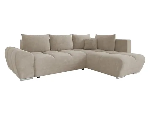 Mirjan24 Ecksofa Fureniz mit Bettkasten, 4 Sitzer L-Form Sofa mit Schlaffunktion, Eckcouch für Wohnzimmer, Couch mit Bettfunktion (Velo 623, Seite: Rechts)
