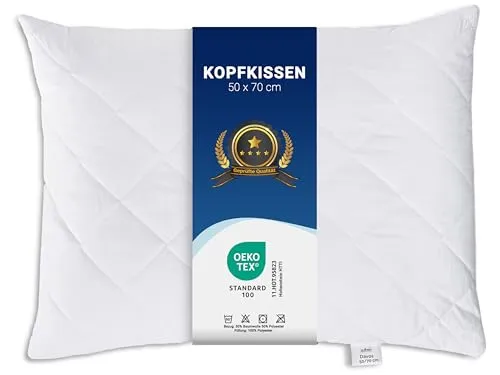 ZOLLNER Kopfkissen 50x70 cm - Kissen für alle Schlafpositionen, aus 100% Polyester mit festem Stützkomfort, ideal für Allergiker und waschbar bis 95°C.