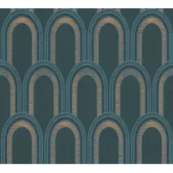 Tapete Art Deco Petrol Blau Gold Metallic- Architects Paper Arcade 391763 - Vliestapete Retro - 10,05 m x 0,53 m Made in Germany