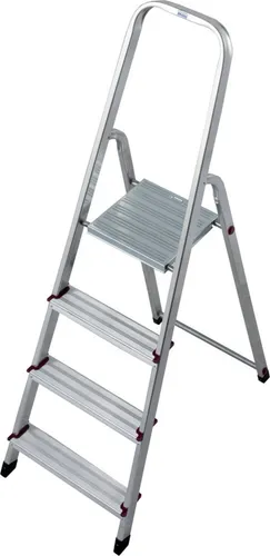KRAUSE Trittleiter CORDA - 4 Sprossen, silberfarben, stabil und belastbar bis 150 kg, ideal für den Außenbereich