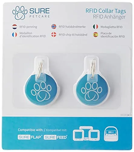 Sure Petcare RFID-Halsbandanhänger, kompatibel mit der SureFlap Mikrochip-Katzenklappe/-Haustierklappe, dem SureFeed Mikrochip-Futterautomaten und Futterautomaten Connect, Felaqua Connect, 2er-Pack