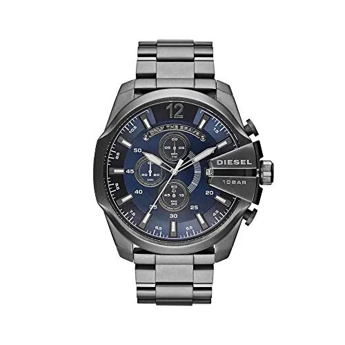 Diesel Herrenuhr Mega Chief DZ4329 - 51 mm Chronograph, wasserdicht bis 100 m und stilvolles Edelstahlgehäuse mit blauem Zifferblatt