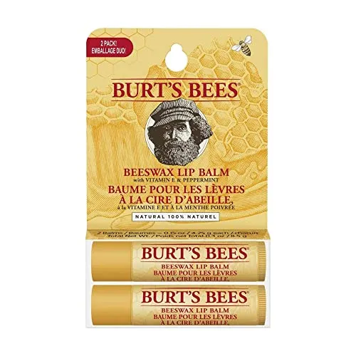 Burt's Bees 100% natürlicher, feuchtigkeitsspendender Lippenbalsam im günstigen 2er-Pack, Bienenwachs, 2 Tuben in Blister-Box, 8.5 g