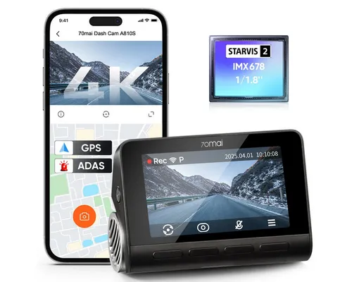 70mai Dashcam A810S 4K HDR – Auto Überwachungskamera mit WLAN und GPS - Hochauflösende 4K Dashcam mit fortschrittlichem Bildsensor für klare Aufnahmen bei Tag und Nacht. Ideal für sicheres Fahren und zuverlässige Beweissicherung.