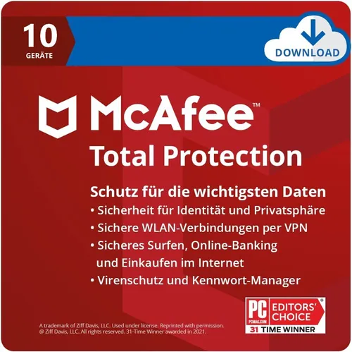 McAfee Total Protection 2026 10 Geräte 1 Jahr | VOLLVERSION / Upgrade| Antivirus