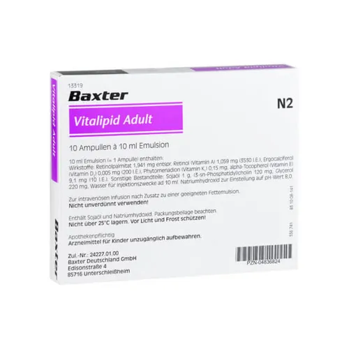Vitalipid Adult 100 ML - Arzneimittel zur parenteralen Ernährung, deckt den Tagesbedarf an fettlöslichen Vitaminen A, D, E und K für Erwachsene und Kinder ab 11 Jahren. Ideal zur Unterstützung bei Vitaminmangel.