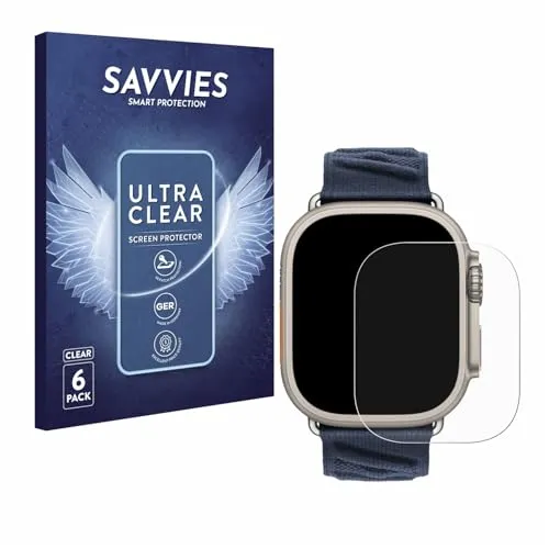 Savvies 6 Stück Schutzfolie für Apple Watch Hermès Ultra 2 Displayschutz-Folie Ultra-Transparent