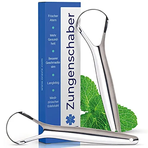 Zungenschaber Edelstahl Set | ORAVIX Zungenreiniger für optimale Mundpflege - Effektiver Zungenschaber aus Edelstahl für eine gründliche Zungenreinigung. Langlebig und ergonomisch gestaltet, verbessert er die Mundhygiene und sorgt für ein frisches Gefühl. Ideal für die tägliche Pflege.