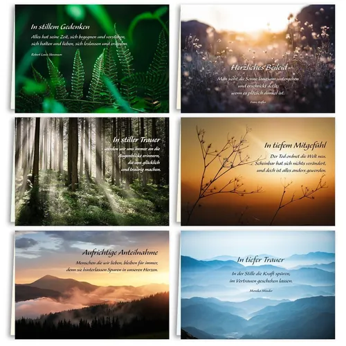 Trauerkarten Beileidskarten Set "Friedvolle Landschaft"  mit Text und Umschlag 6