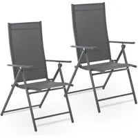 Juskys Gartenstuhl Calena 2er Set Anthrazit - 7-fach verstellbar & klappbar - Essstühle mit 7-fach verstellbarer Rückenlehne und atmungsaktivem Textilgewebe für optimalen Komfort im Garten oder beim Camping. Wetterbeständig und leicht transportierbar!