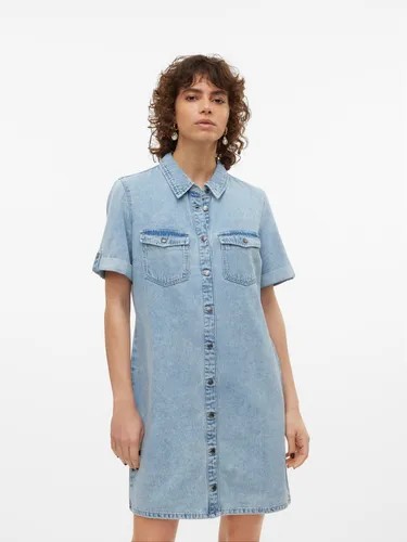 VERO MODA Vmjennie Ss Short Denim Dress Mix Noos - Freizeitkleider für Damen, modernes Denim-Kleid mit Knopfleiste und Hemdkragen, ideal für lässige Outfits im Sommer.