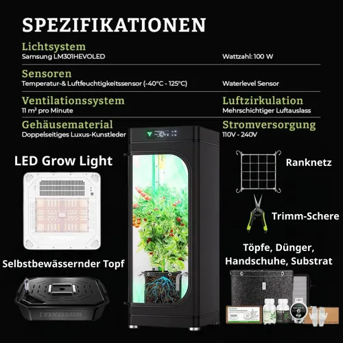 Vivosun Komplettset All in One System VGrow – Automatisierte Indoor Growbox - Growboxen-Komplettsets mit 100 Watt LED Vollspektrum Lampe für optimales Pflanzenwachstum, ideal für Indoor-Gärtner.