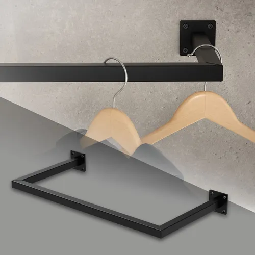 ML-Design Wandkleiderstange Rechteck, Schwarz, 60cm - Kleiderständer für Wandmontage, platzsparend und rostfrei aus Stahl, ideal für die ordentliche Aufbewahrung von Kleidung und Accessoires.