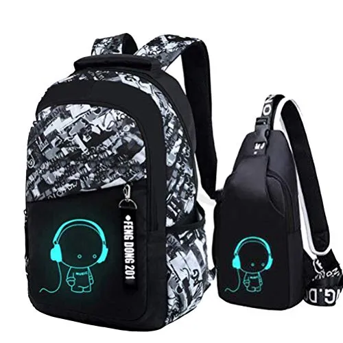 Asge Schulrucksack für Jungen und Mädchen - Schulranzen aus strapazierfähigem, wasserdichtem Nylongewebe mit ergonomischem Design und reflektierendem, leuchtendem Effekt für mehr Sicherheit im Dunkeln.