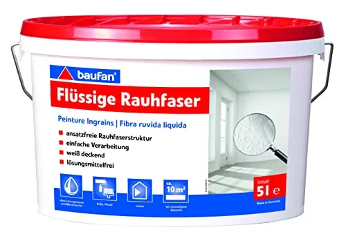 Baufan 5 Liter Flüssige Rauhfaser - Lacke, hochwertige Rauhfaser für eine strukturierte Wandgestaltung, einfach anzuwenden und schnell trocknend.