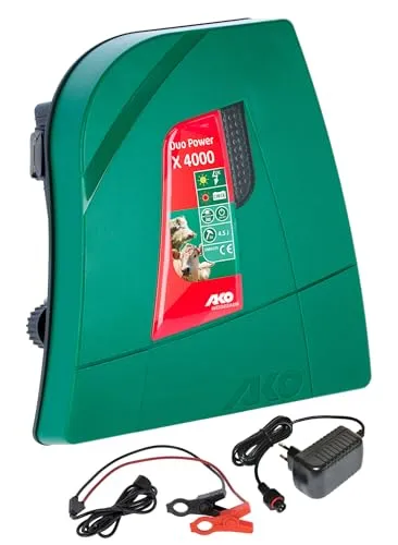 AKO Weidezaungerät Duo Power X 4000 - Weidezaungerät für bis zu 35 km Zaunlänge, duale Stromversorgung (12V/230V) und spritzwassergeschützt. Ideal für die sichere Haltung von Pferden, Rindern und mehr.