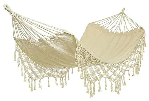 Hängematte Ibiza Fransen Boho Outdoor Camping Tragbar mit Tragetasche 100x200cm