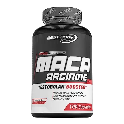 Best Body Nutrition Testobolan Maca Kapseln 100 Stück – Mit Maca, Tribulus, L-Arginin, Zink & Vitamin B6 – Vegan – Nahrungsergänzung für Männer – Unterstützt Energiestoffwechsel & Eiweißsynthese