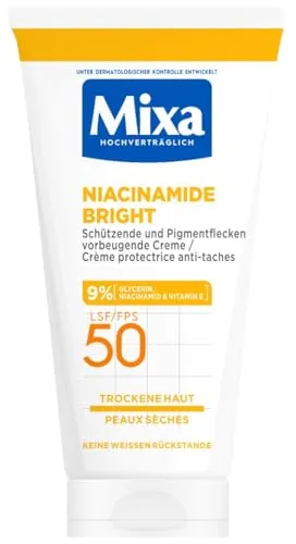 Mixa Niacinamide Bright LSF 50 Körpercreme - Bodylotion mit Lichtschutzfaktor 50, reduziert Pigmentflecken und schützt die Haut vor Sonnenschäden dank 9 % Niacinamid und Vitamin E.