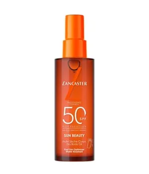 Lancaster Sun Beauty Satin Dry Oil SPF50 - 150 ml - Sonnenöl mit SPF50 für perfekten Schutz und ein satinartiges Finish. Repariert sonnenbedingte Hautschäden und sorgt für eine schnellere, tiefere Bräune. Ideal für ozeanfreundlichen Sonnengenuss.