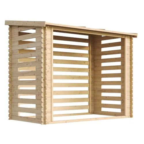 TIMBELA Brennholzregal M202 4,3 m³ - Kaminholzregal mit 4,3 m³ Fassungsvermögen, stabiler Konstruktion und optimaler Luftzirkulation für trockene Lagerung. Inklusive wasserdichtem Dach und Montagesatz für einfache Installation.