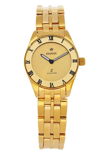 JOWISSA Monte Carlo Schweizer Uhr - Elegante Schweizer Uhr mit goldfarbenem Edelstahl-Gehäuse und spritzwassergeschütztem Design, perfekt für stilbewusste Träger.