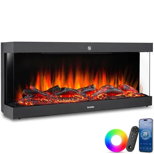 TecTake GmbH Elektro-Wandkamin Luciano, 2 Heizstufen, Flammeneffekt, App - schwarz 406274