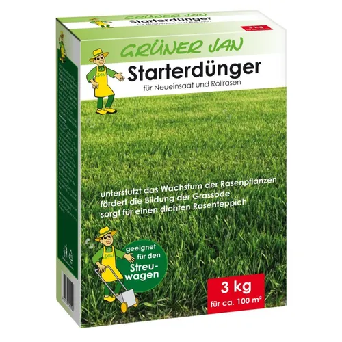 Grüner Jan Starterdünger 3kg Rollrasen Saat Fertilizer Voll Langzeit Garten Neu