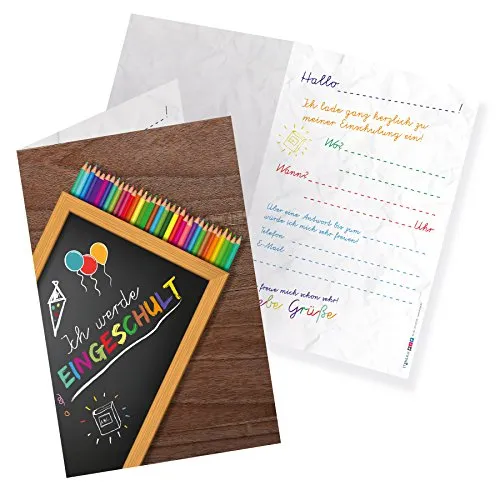 itenga 12x Einladungskarte Klappkarte A6 Hochformat zum Schulanfang Einschulung Schulstart 1.Schultag