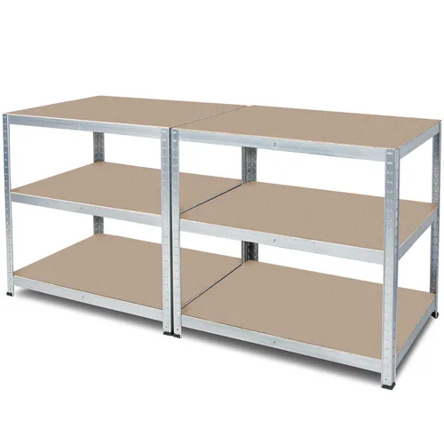 BRB Arbeitstisch/Packtisch, glanzverzinkt - Robuster Arbeitsplatz - Werkbank mit stabiler Stahlkonstruktion, 2 x 2 Ablageböden und höhenverstellbaren Zwischenböden für maximale Flexibilität.