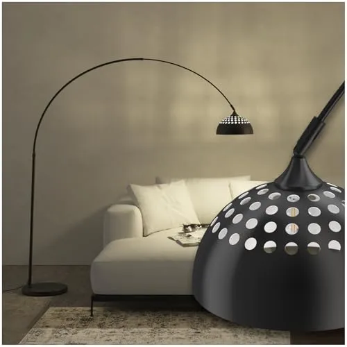 tectake® Bogenleuchte - Moderne Stehlampe mit Retro Vintage Optik - Standleuchte im Retro-Design mit schwenkbarem Lampenschirm für stimmungsvolles Licht. Flexibel höhen- und breitenverstellbar, ideal für Wohnzimmer und Esszimmer.