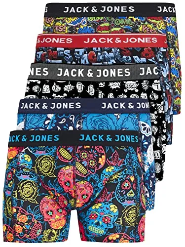 JACK & JONES Herren Unterhosen 5er Set - Komfortable Boxershorts in Schwarz, Grau, Blau und Weiß - Herren-Boxershorts aus 95% Baumwolle mit perfekter Passform, die sich angenehm an den Körper anschmiegt. Ideal für Sport und Freizeit, bleibt formstabil und farbintensiv nach dem Waschen.