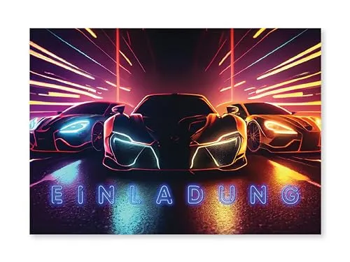 Friendly Fox Einladung Rennautos, 12 Einladungskarten Auto Kindergeburtstag Junge Geburtstagseinladungen Auto Geburtstag Car, Einladungen Junge